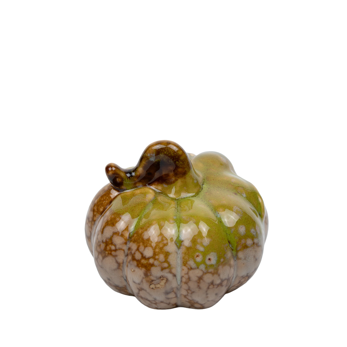 Set of Three Mottled-Glaze Ceramic Pumpkin Decorations