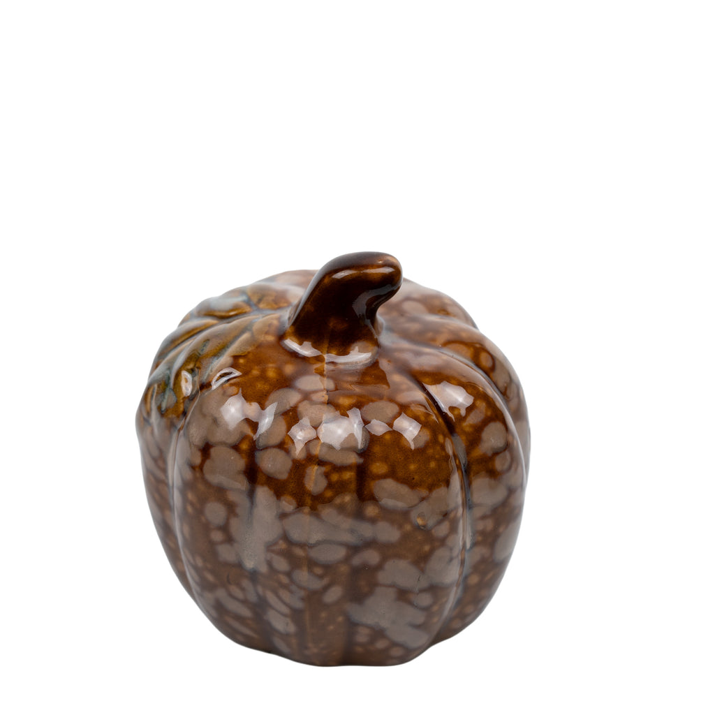 Set of Three Mottled-Glaze Ceramic Pumpkin Decorations