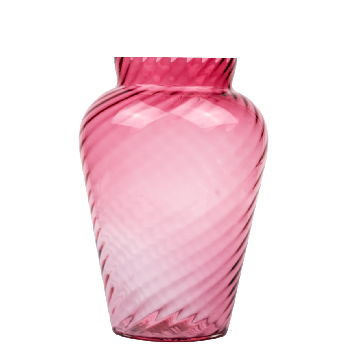 Pilgrim Cranberry-Pink Glass Vase - Spiral Ribbing
