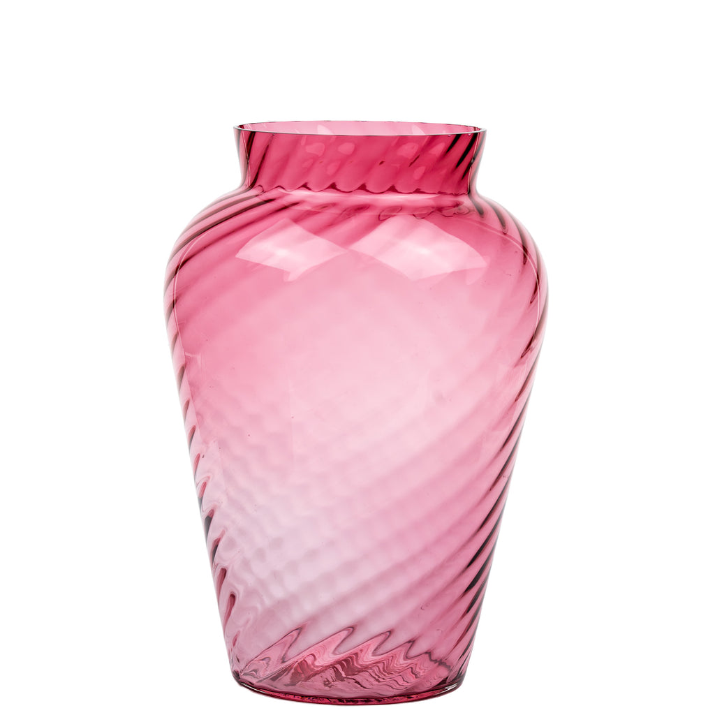 Pilgrim Cranberry-Pink Glass Vase - Spiral Ribbing