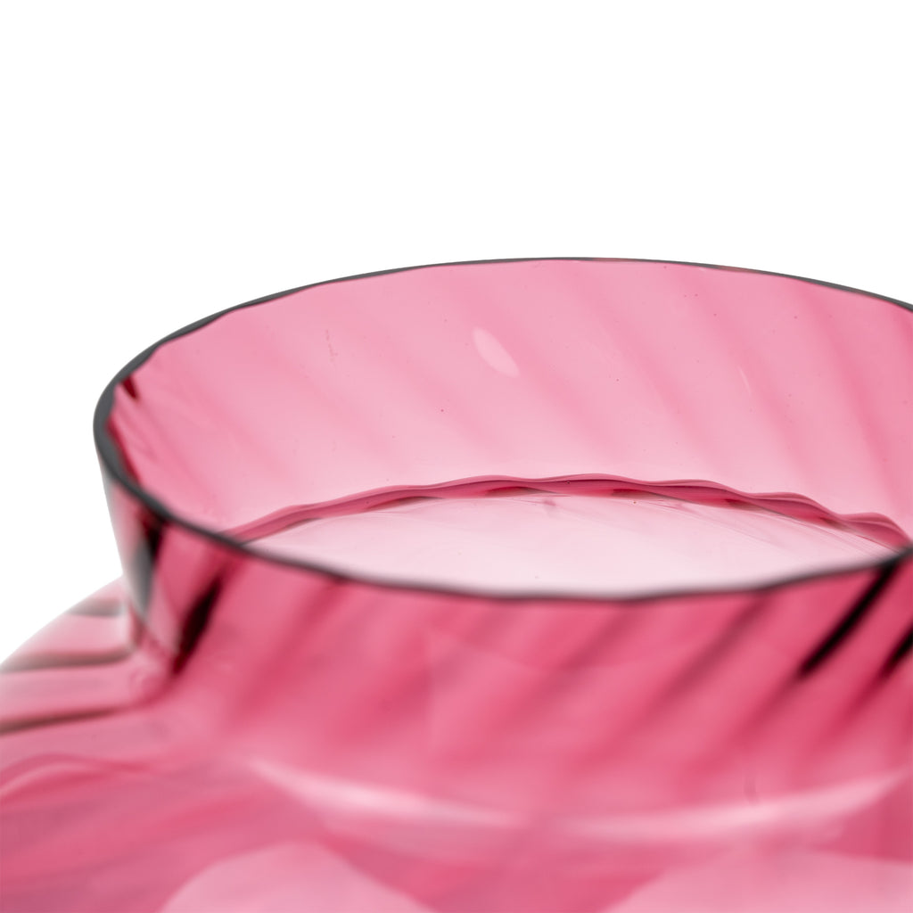 Pilgrim Cranberry-Pink Glass Vase - Spiral Ribbing