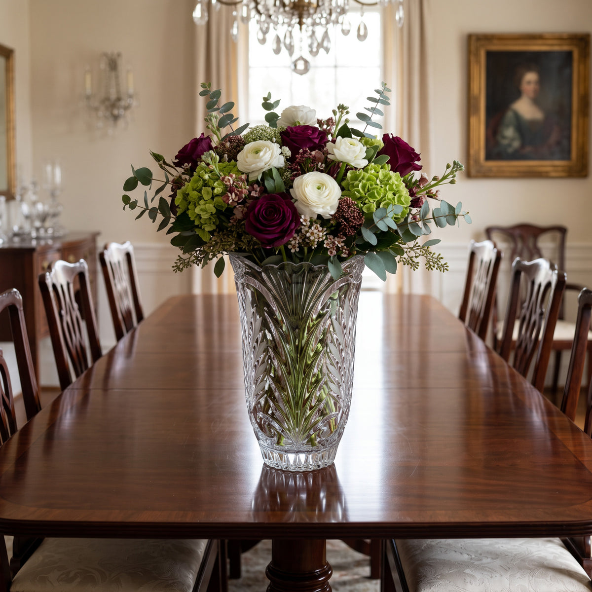 Clear Glass Vase - Scalloped Rim and Fern-Like Decoration