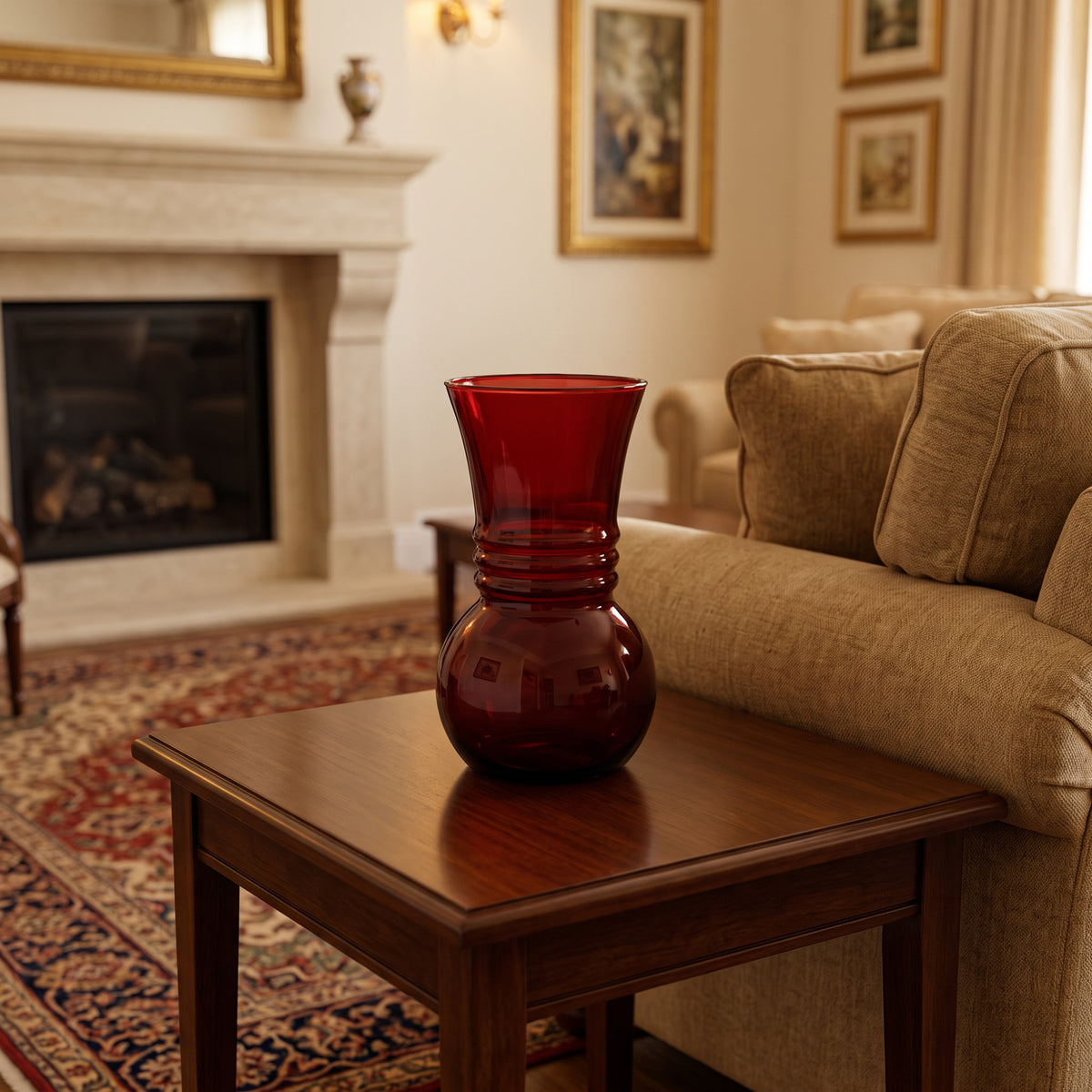 Anchor Hocking Royal Ruby Glass Vase - Triple-Ring Neck