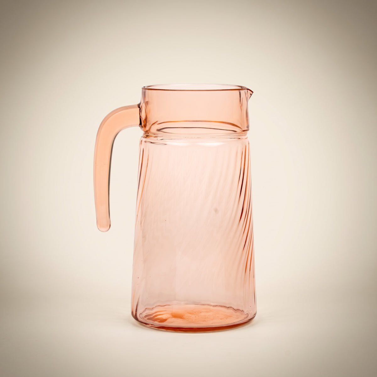 Arcoroc Rosaline Pink Swirl Glass Pitcher - Open-Ended Handle