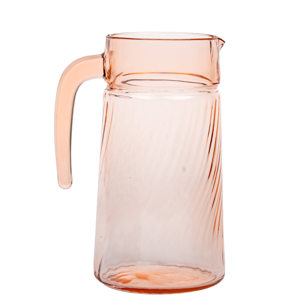 Arcoroc Rosaline Pink Swirl Glass Pitcher - Open-Ended Handle