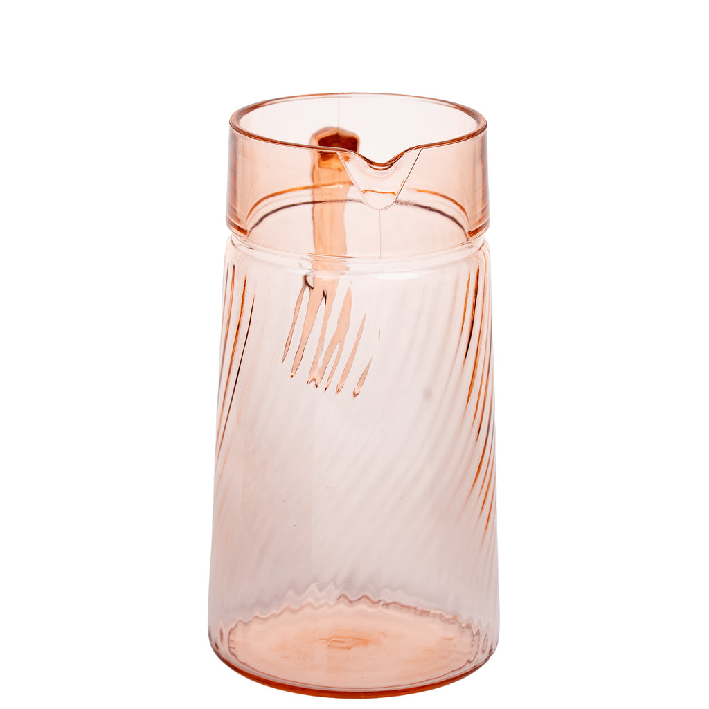 Arcoroc Rosaline Pink Swirl Glass Pitcher - Open-Ended Handle