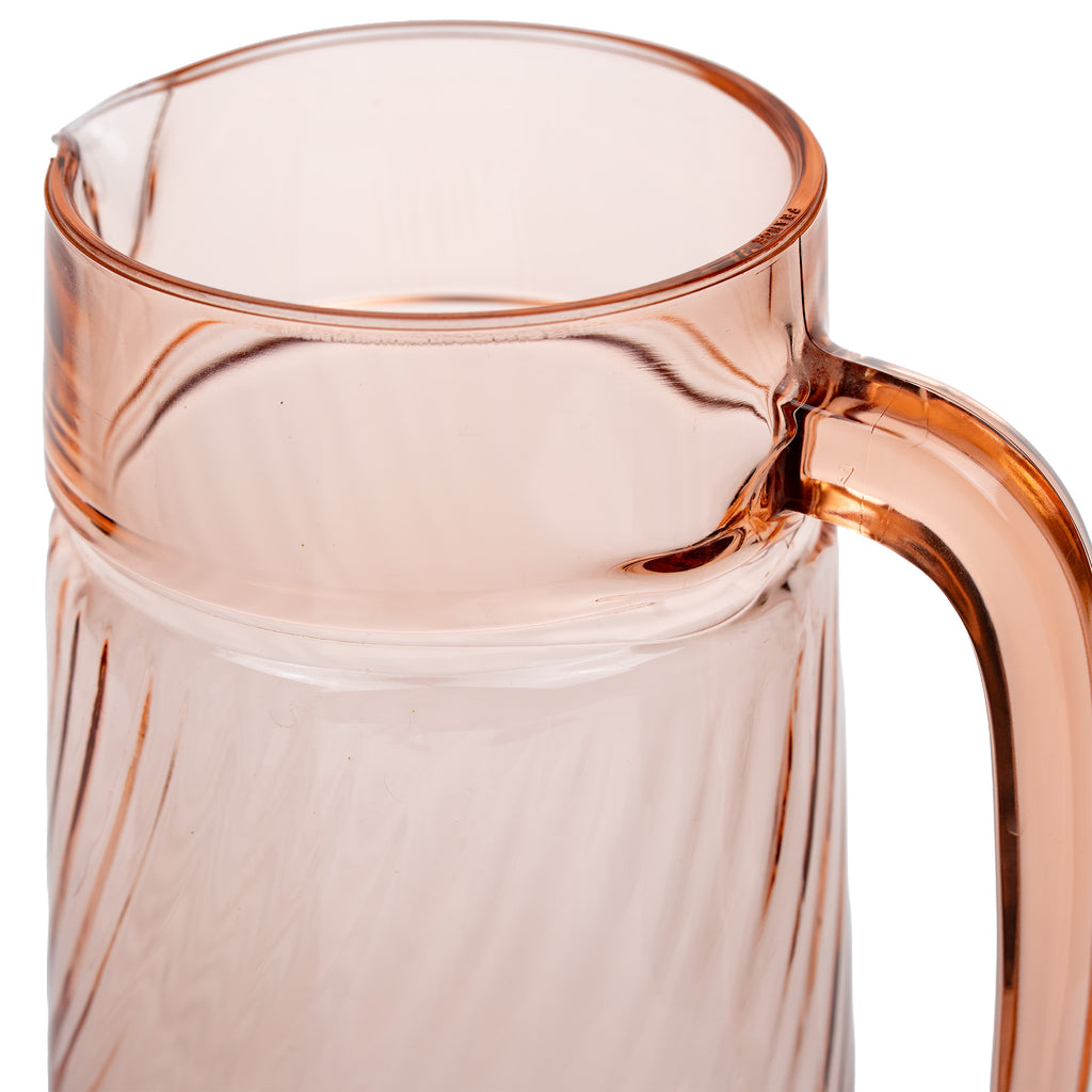 Arcoroc Rosaline Pink Swirl Glass Pitcher - Open-Ended Handle