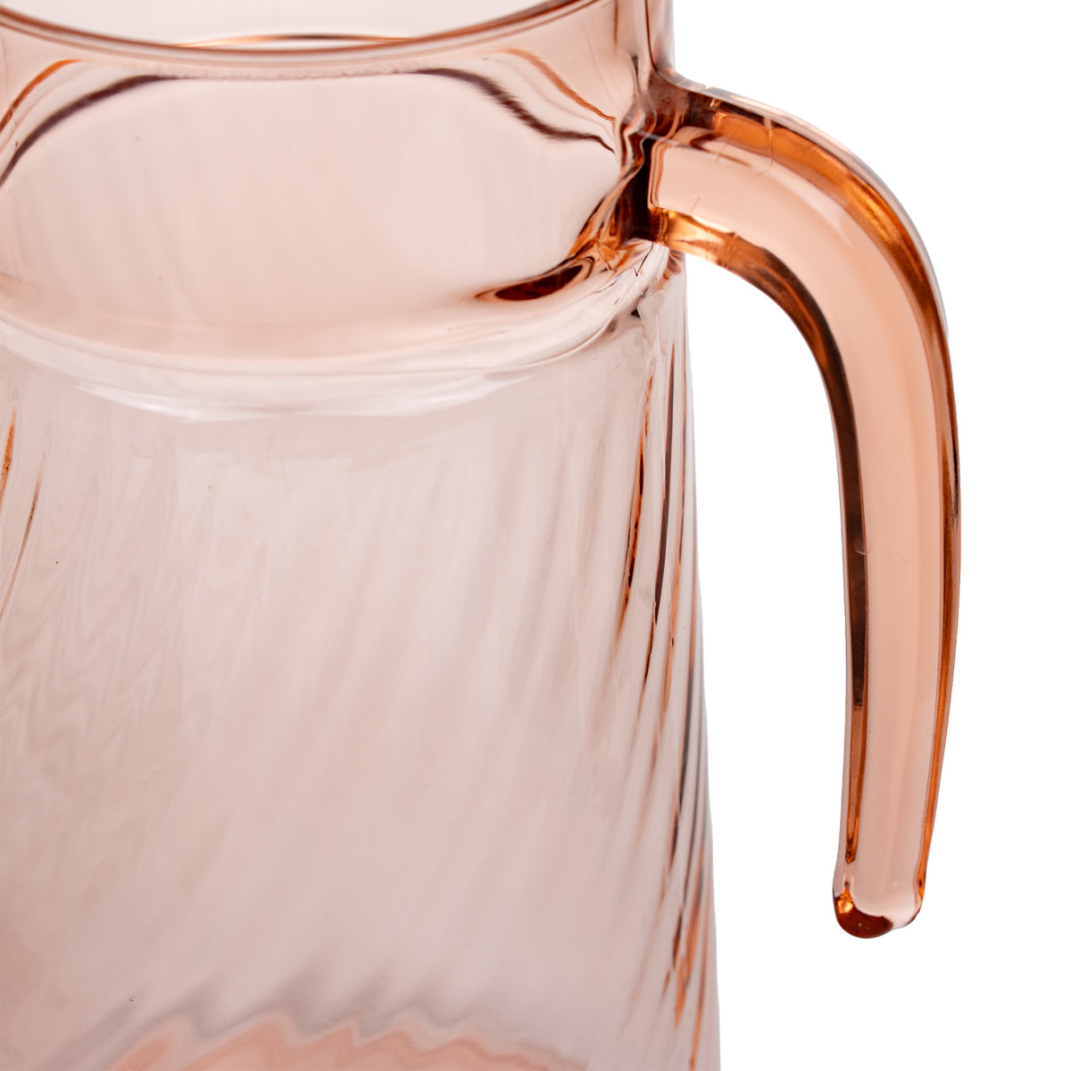 Arcoroc Rosaline Pink Swirl Glass Pitcher - Open-Ended Handle