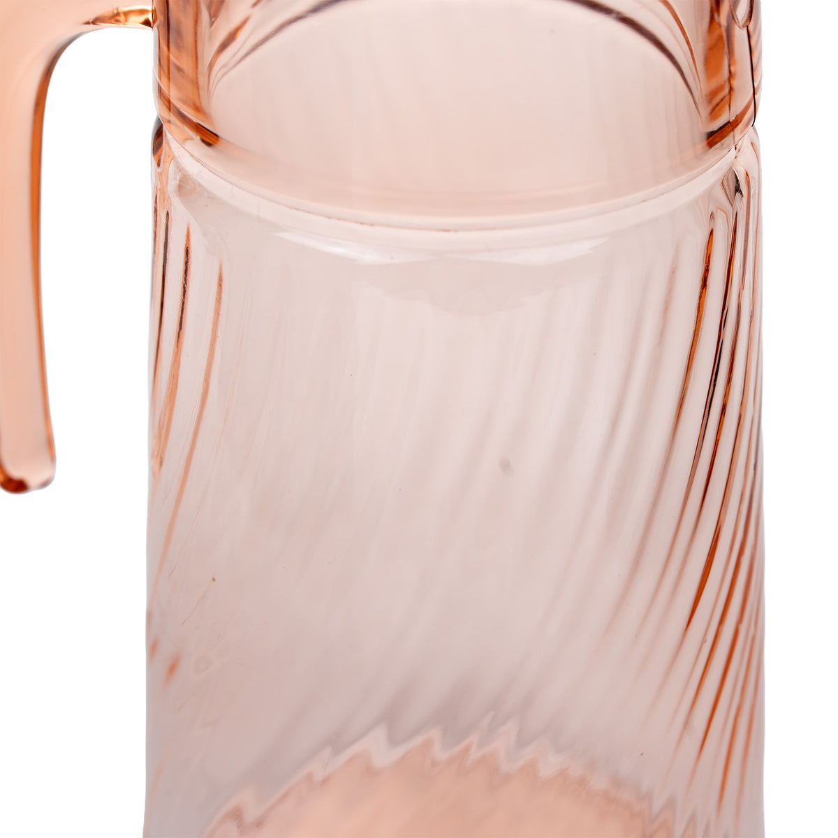 Arcoroc Rosaline Pink Swirl Glass Pitcher - Open-Ended Handle