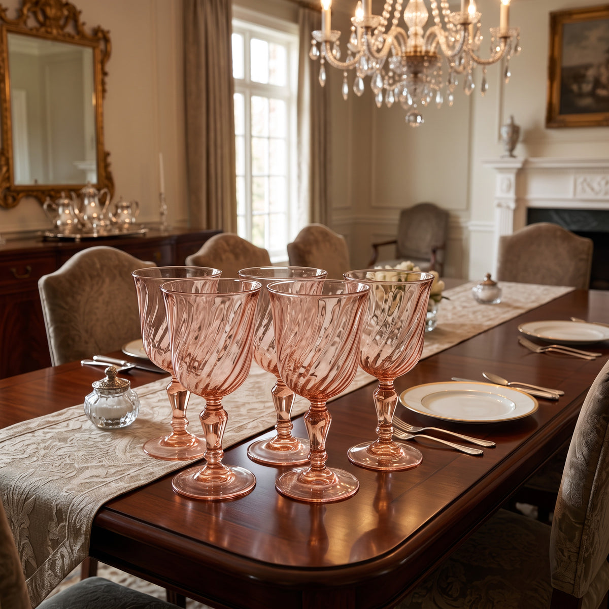Rosaline Pink Swirl-Optic Goblets - Set of Six