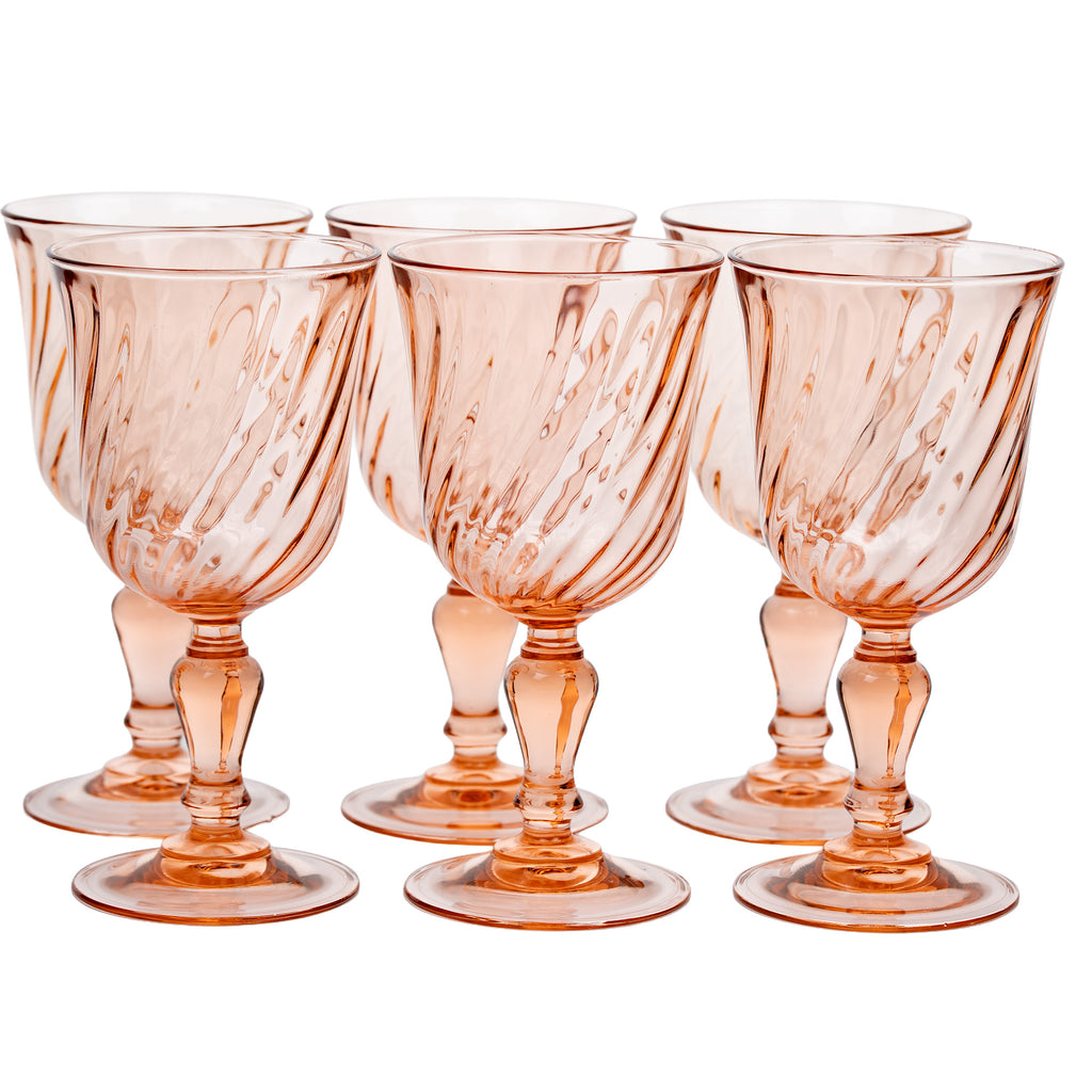 Rosaline Pink Swirl-Optic Goblets - Set of Six