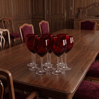 Set of Eight Ruby-Red Wine Glasses - Clear Stems