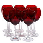 Set of Eight Ruby-Red Wine Glasses - Clear Stems