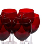 Set of Eight Ruby-Red Wine Glasses - Clear Stems