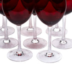 Set of Eight Ruby-Red Wine Glasses - Clear Stems
