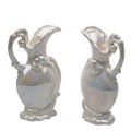 Pair of Iridescent White Ceramic Decorative Ewers - Scroll Handles