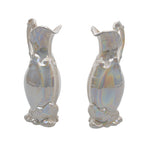 Pair of Iridescent White Ceramic Decorative Ewers - Scroll Handles