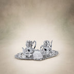 Teapot-Shaped Salt and Pepper Shaker Set - Ornate Oval Tray