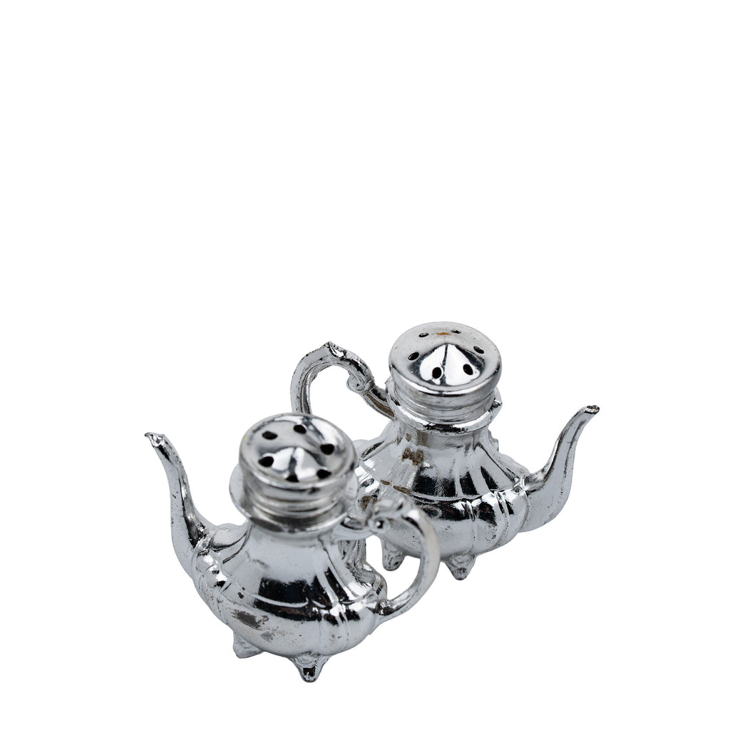 Teapot-Shaped Salt and Pepper Shaker Set - Ornate Oval Tray