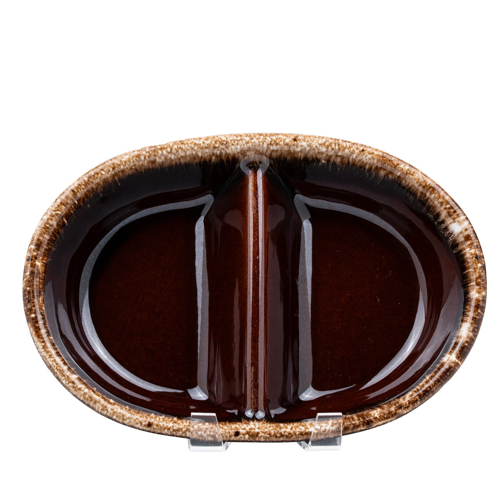 Hull Brown Drip Oval Divided Vegetable Dish