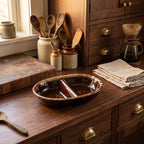 Hull Brown Drip Oval Divided Vegetable Dish