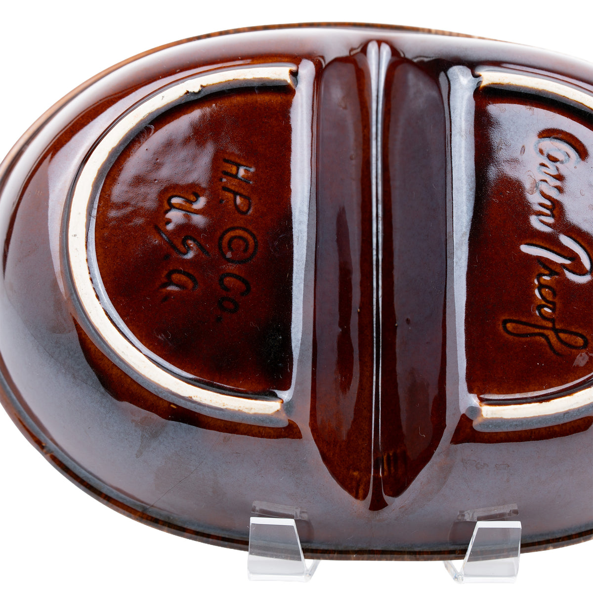 Hull Brown Drip Oval Divided Vegetable Dish