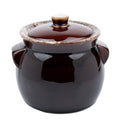 Brown Drip-Glazed Ceramic Lidded Bean Pot - Two Lug Handles