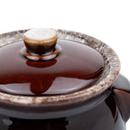 Brown Drip-Glazed Ceramic Lidded Bean Pot - Two Lug Handles