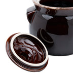 Brown Drip-Glazed Ceramic Lidded Bean Pot - Two Lug Handles