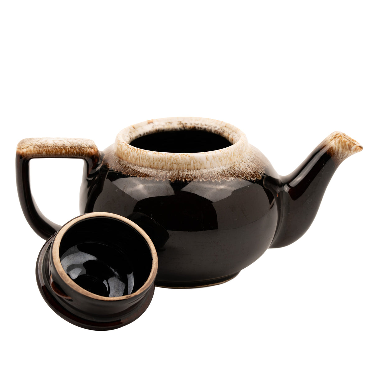Pfaltzgraff Ceramic Teapot - Brown and Cream Drip Glaze