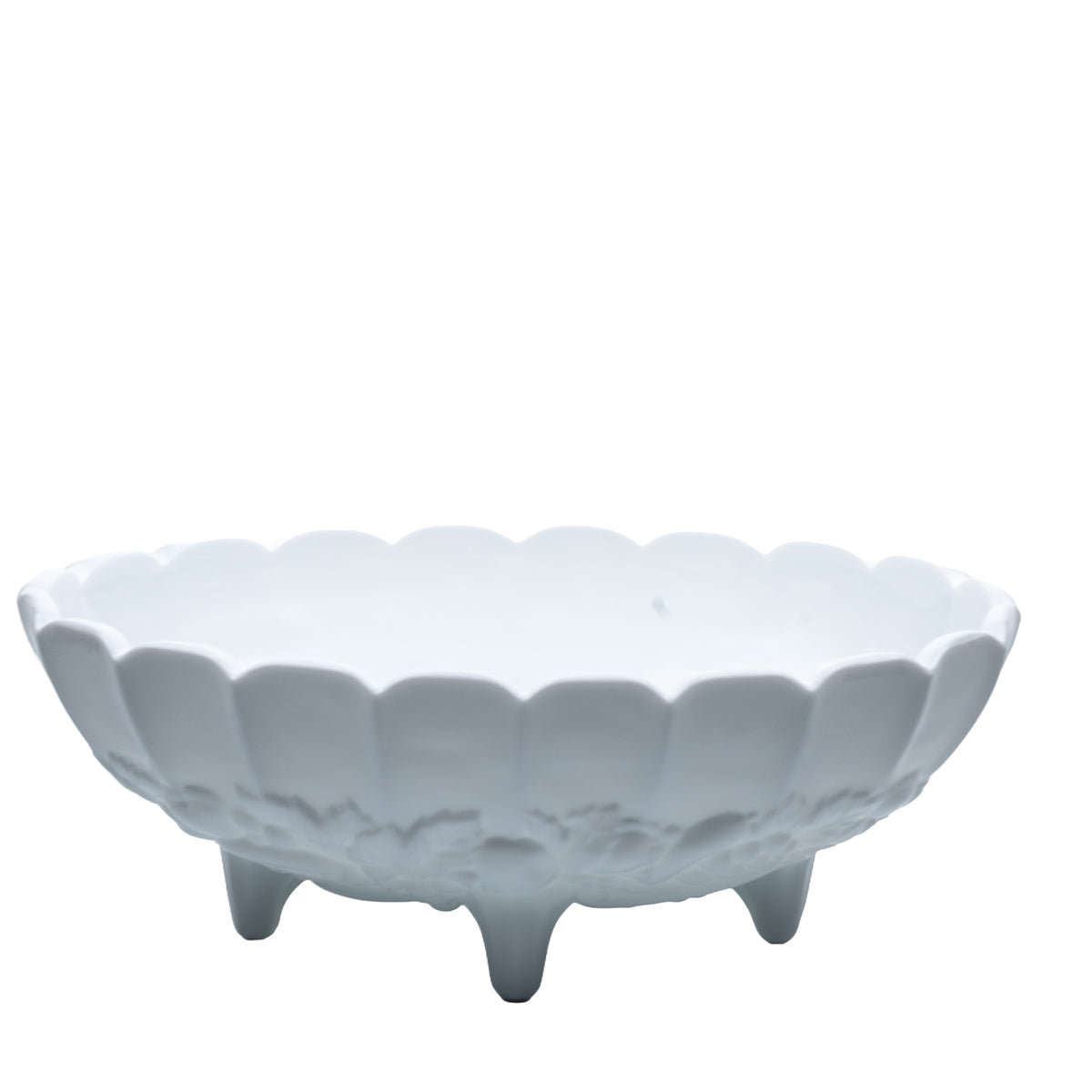 Indiana Glass Oval Footed Milk Glass Bowl - Embossed Fruit