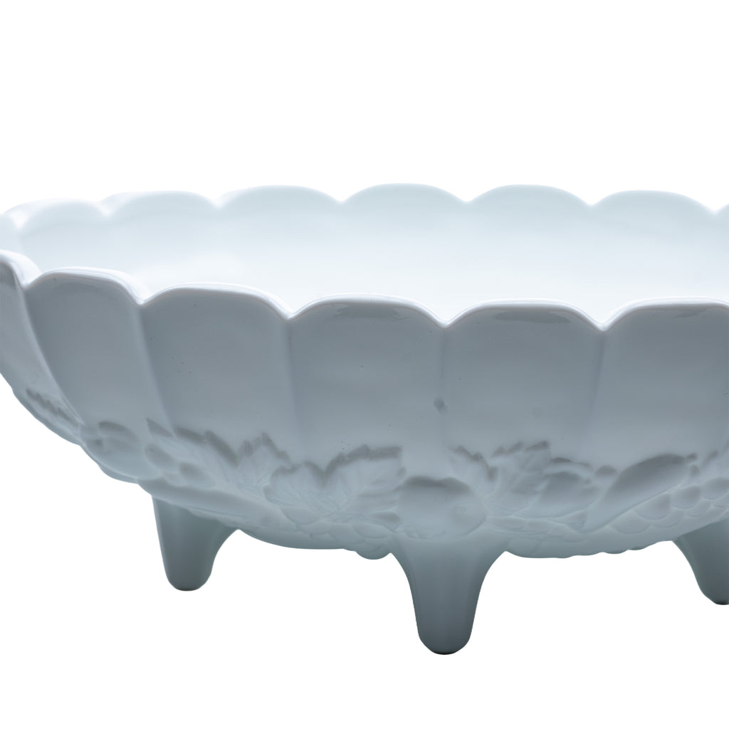 Indiana Glass Oval Footed Milk Glass Bowl - Embossed Fruit