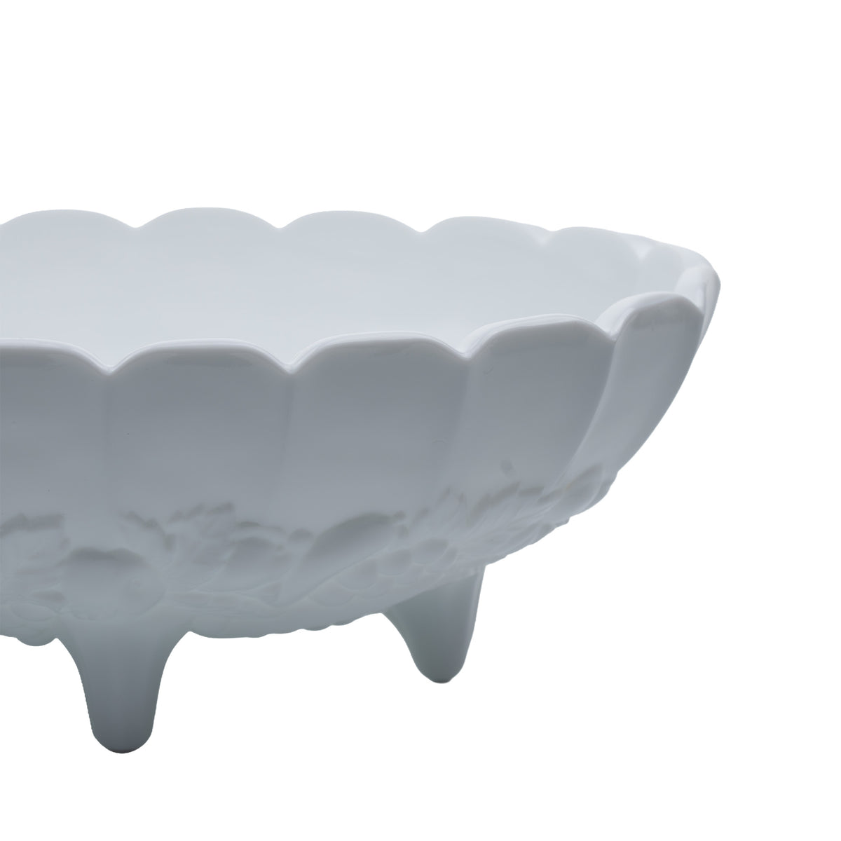 Indiana Glass Oval Footed Milk Glass Bowl - Embossed Fruit