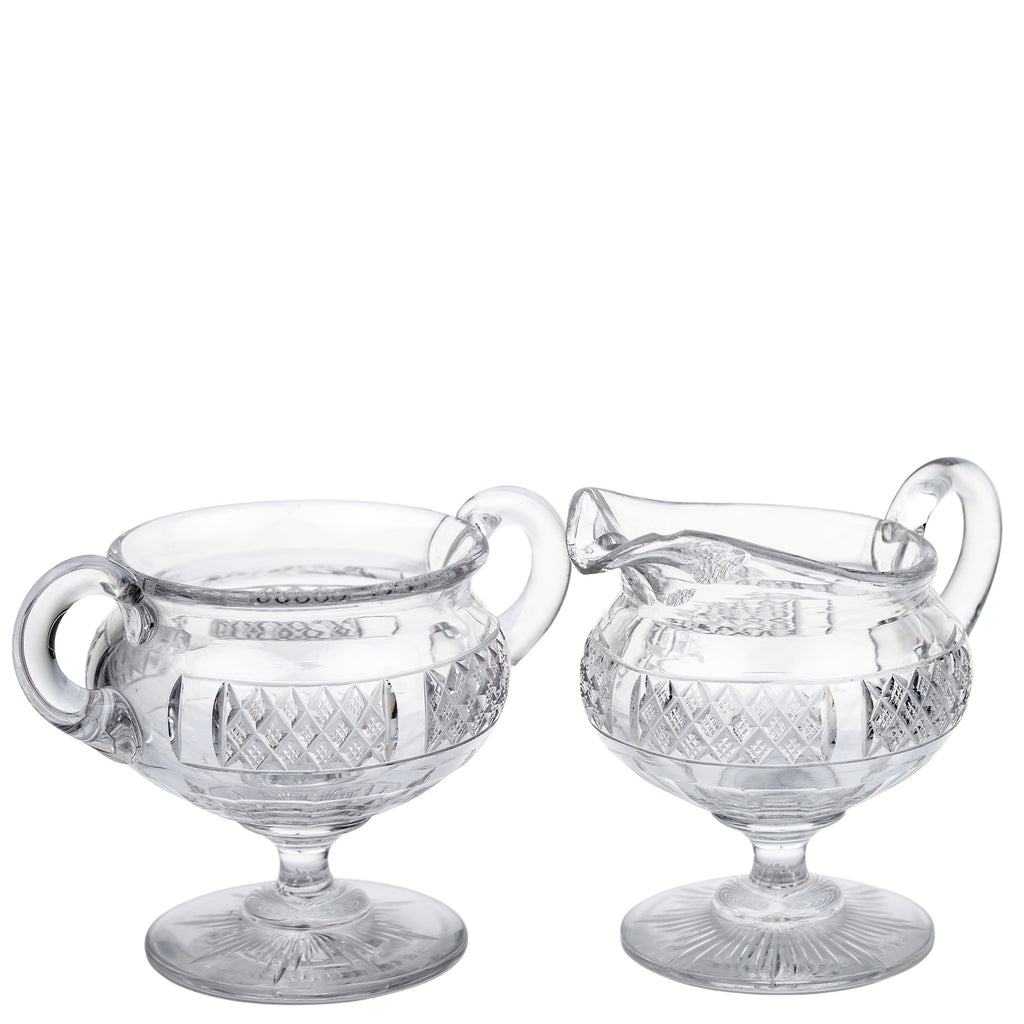 Crystal Sugar and Creamer Set – Diamond‑Cut Pedestal Pair