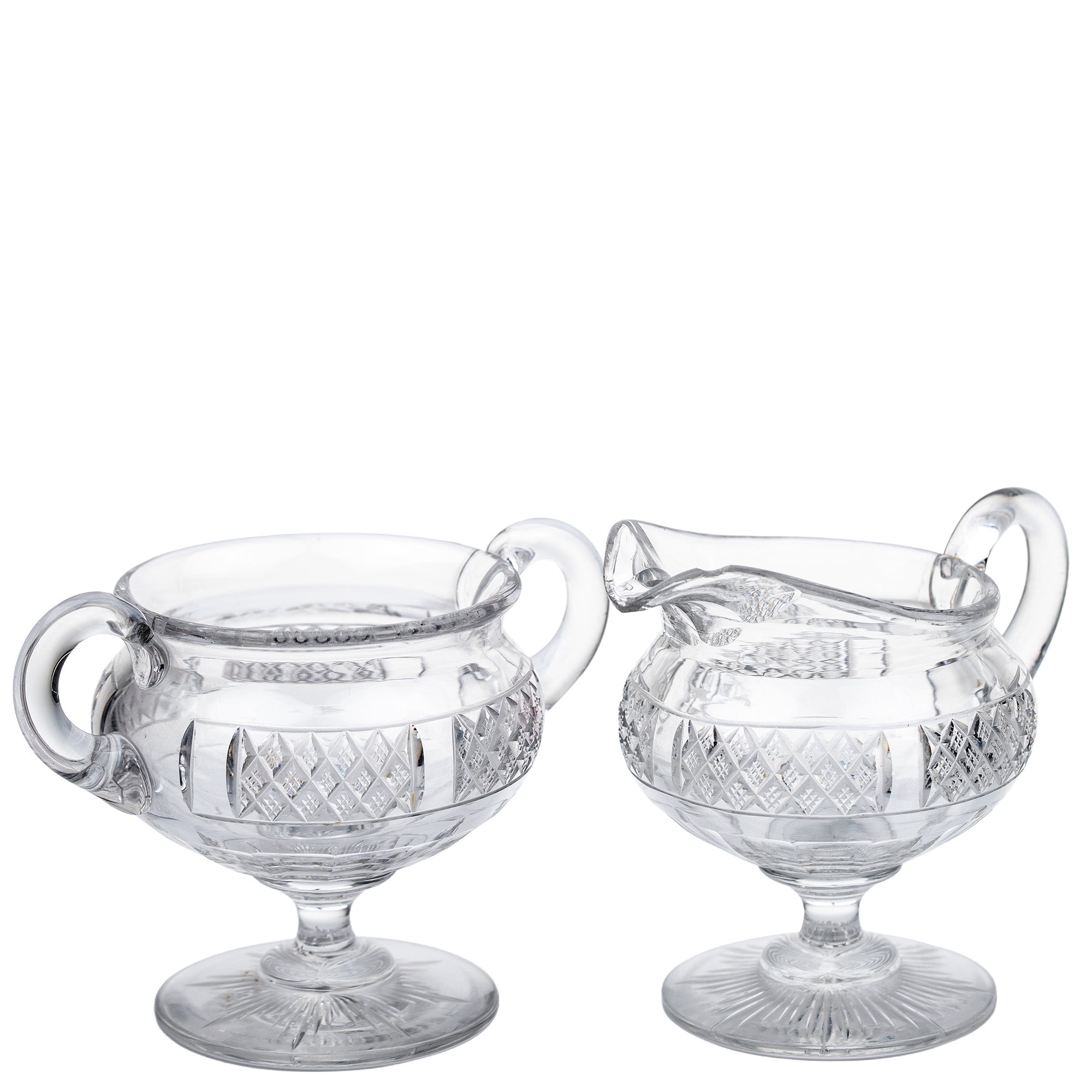 Crystal Sugar and Creamer Set – Diamond‑Cut Pedestal Pair