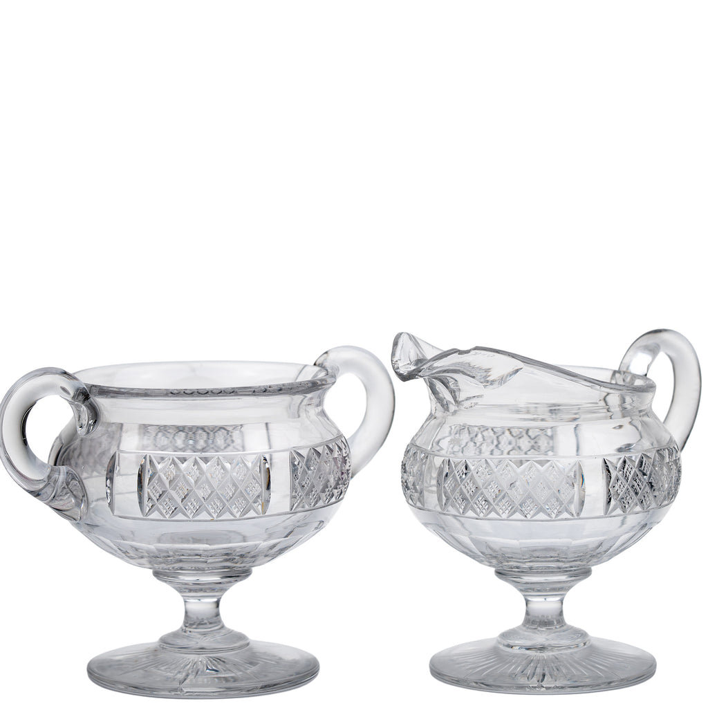 Crystal Sugar and Creamer Set – Diamond‑Cut Pedestal Pair