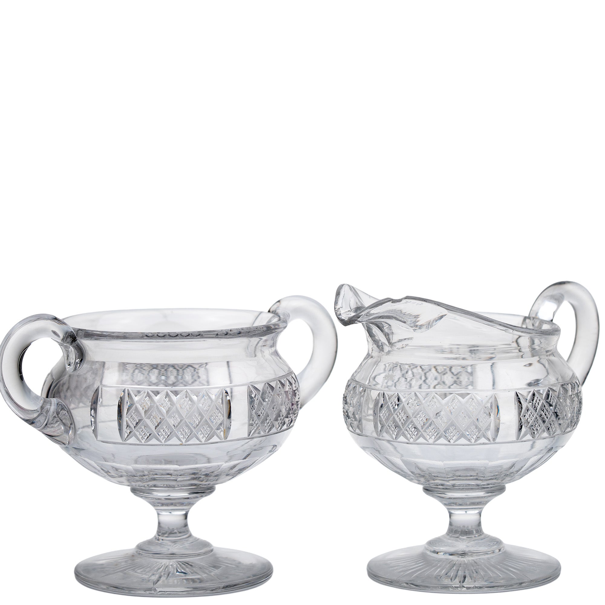 Crystal Sugar and Creamer Set – Diamond‑Cut Pedestal Pair
