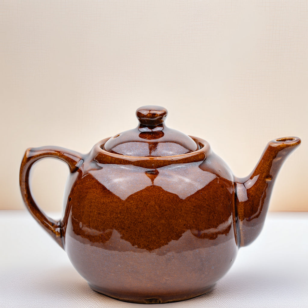 Brown Glazed Stoneware Teapot - Squat Round Form