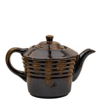 Dark Brown Ribbed Ceramic Teapot - Reactive Drip Glaze