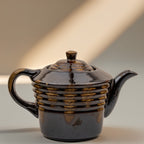 Dark Brown Ribbed Ceramic Teapot - Reactive Drip Glaze