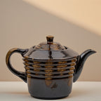 Dark Brown Ribbed Ceramic Teapot - Reactive Drip Glaze