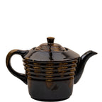 Dark Brown Ribbed Ceramic Teapot - Reactive Drip Glaze