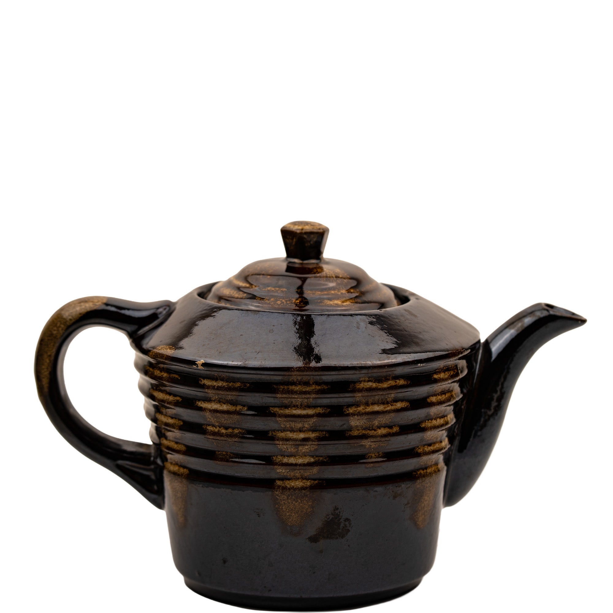 Dark Brown Ribbed Ceramic Teapot - Reactive Drip Glaze
