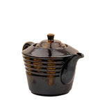Dark Brown Ribbed Ceramic Teapot - Reactive Drip Glaze