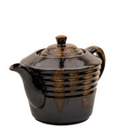 Dark Brown Ribbed Ceramic Teapot - Reactive Drip Glaze