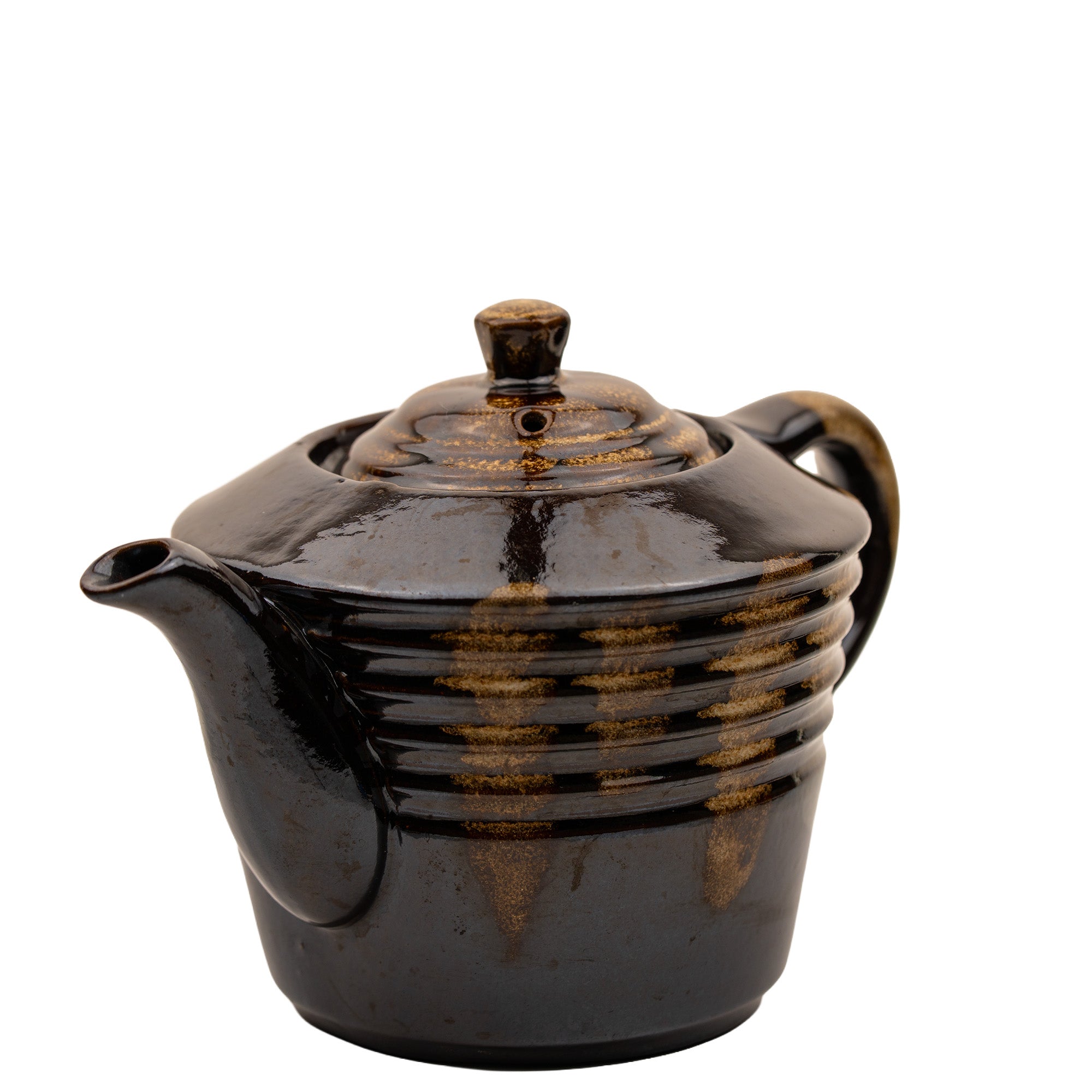 Dark Brown Ribbed Ceramic Teapot - Reactive Drip Glaze