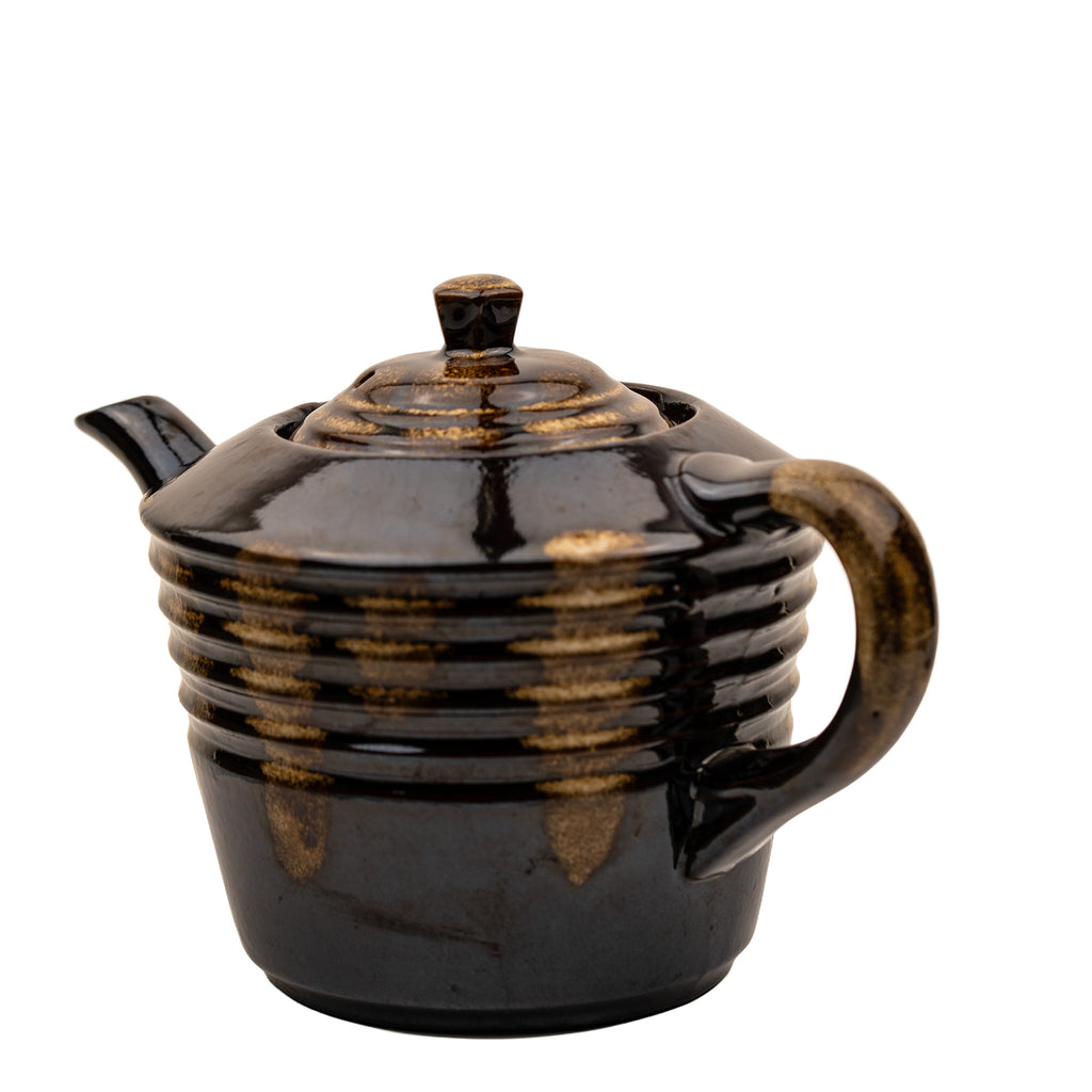 Dark Brown Ribbed Ceramic Teapot - Reactive Drip Glaze