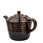 Dark Brown Ribbed Ceramic Teapot - Reactive Drip Glaze