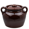 Brown Glazed Stoneware Lidded Jar - Two-Handled USA Bean Pot
