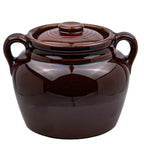 Brown Glazed Stoneware Lidded Jar - Two-Handled USA Bean Pot